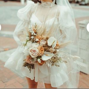 White Mini Puff Long Sleeve Dress